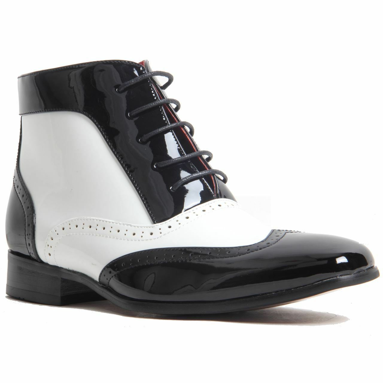 Men's Two Tone Black White High Ankle Wing Tip Magnificent Leather Boots US 7-16
