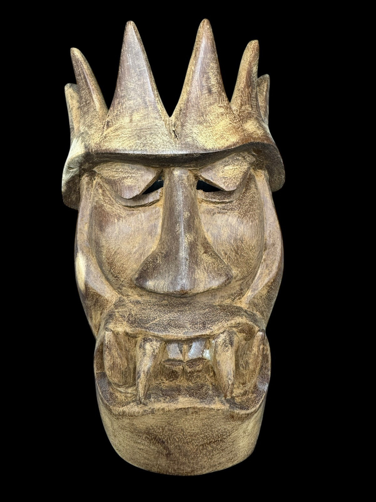 Wood Mask 7&quot; x 3&quot; Dragon Warrior Tribal Carving Wall Decor - $28.00