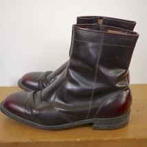 Vintage 1970s Genuine Burgundy Leather Mod Zip Up Ankle Boots 8EEE 41 USA - £62.77 GBP