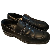 Gucci Men&#39;s 9.5M Black Loafers Horsebit Logo Block Heel - AUTHENTIC - £155.33 GBP