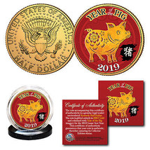 2019 Chinese New Year Of The Pig 24K Gold Plated Jfk Kennedy Half Dollar Us Coin - £6.84 GBP