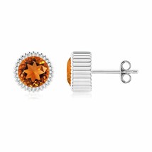 ANGARA Natural Citrine Round Solitaire Stud Earrings with Diamond in 14K Gold - £682.72 GBP