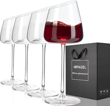 Slanted Red/White Wine Glasses, Set of 4, Elegant Hand-Blown Long Stem Wine Glas - £47.39 GBP