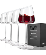 Slanted Red/White Wine Glasses, Set of 4, Elegant Hand-Blown Long Stem W... - £46.82 GBP