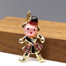 Vintage Scottish Clansman Brooch with Whimsical Moonglow Jelly Belly Face, Gold - £39.39 GBP