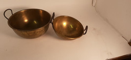 Pair of Handmade Brass Mixing Bowls with Forged Iron Handles, Probably Turkish, - £28.03 GBP