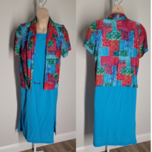 Lady Dorby Vintage Modest 2 Pc Dress ~ Sz 14W ~ Long ~ Short Sleeve ~ Blue - £25.01 GBP