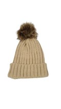Altard State Hat Chunky Knit Faux Fur Pom Pom Tan One Size  - £9.02 GBP