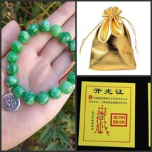 Blessed! Tibetan 18 10mm Green Jade Beaded OM Amulet Mala Bracelet -6&quot; - $10.75