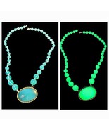Antique Uranium Glass Necklace Hand Knotted Large Glass Cabochon Beads V... - $131.16 CAD