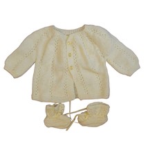 Vintage Handmade Baby Crochet/Knitted Set Yellow 2 Piece Sweater Booties Layette - £33.64 GBP