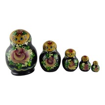 Vintage Russian Nesting Matryoshka Wooden Hand Painted Stacking Dolls 5 Pc 3 in. - £11.45 GBP