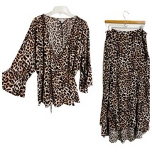 Anna Scholz Leopard Bell Sleeve Wrap Top Midi Skirt Set Plus Size 20 90s Boho - £23.18 GBP