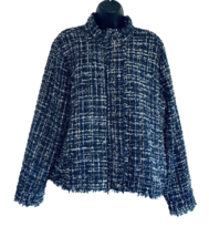 Apt 9 Women&#39;s Jacket Metallic Threads Eyelash Fringed Mock Neck Zipper Size XL - £18.64 GBP
