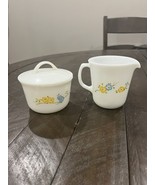 Pyrex Corelle Butterfly Flirtation Creamer &amp; Sugar Blue and Yellow Flowe... - $24.74