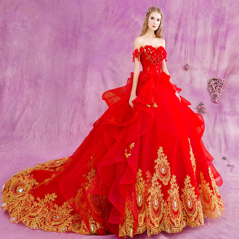 Fashion Bateau short sleeve Floor length chapel train dress Applique Beaded Cry