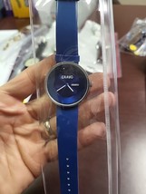 Crayo Blue “Button” Watch Day/Date Window Blue Leather Band in Box NWOT ... - $56.06