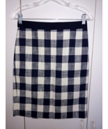 J. CREW LADIES &quot;THE PENCIL SKIRT&quot; NAVY/WHITE PLAID LINED SKIRT-00-NWOT-CUTE - $31.48