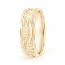 ANGARA Matte Finish Greek Key Comfort-Fit Men&#39;s Wedding Band in 14K Solid Gold - £614.54 GBP