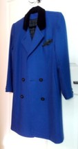 Detailed VTG Double Breasted Coat~Tailored Royal Blue Wool w Black velve... - $70.00