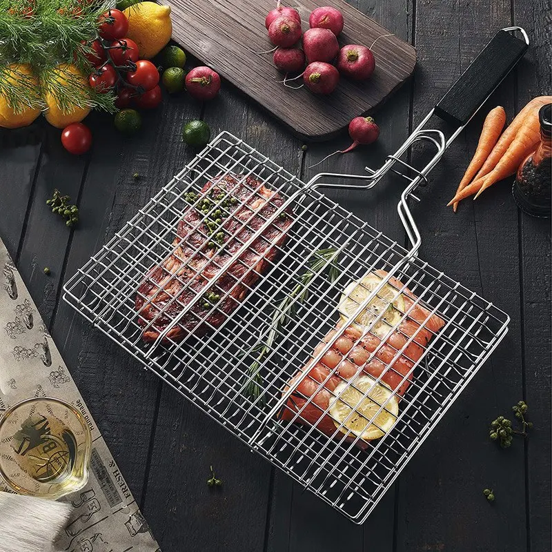 Grilling Basket Folding Portable Outdoor Camping Stainless Steel BBQ Rack with - £18.74 GBP