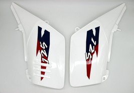 fits Suzuki TS125 White Side Panel Set with Purple and Red Stickers - $48.49