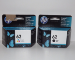 HP Hewlett Packard Genuine 62 Black &amp; 62 Tri-Color Ink Dated 2022 New (M) - $29.69