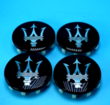 4pcs MASERATI QP &amp; GHIBLI GTS BLACK W/ CHROME WHEEL CENTER CAP - $33.65