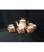 Mid Century Modern Set Of 6 Ceramic Cups Mugs &amp; Tea Pot With Mushroom De... - €43,21 EUR