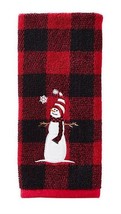 Snowman Christmas Buffalo Check Hand Towels Embroidered  Set of 2 Cabin Rustic - £24.66 GBP