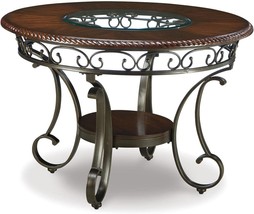 Glambrey Old World 45&quot; Round Glass Top Dining Table By Signature Design By - £328.69 GBP