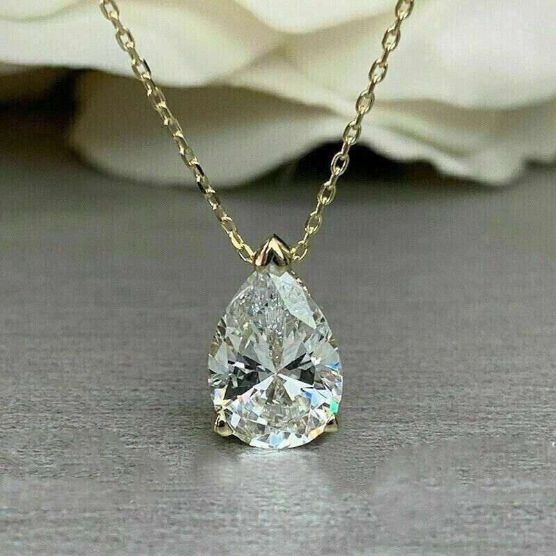 2Ct Pera Taglio Diamanti Finti Pendente Solitario Collana 14k Oro Giallo... - $39.61