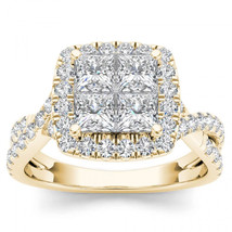14K Yellow Gold 2ct TDW Princess Diamond Quad Halo Twist Shank Engagement Ring - £2,115.64 GBP