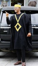 Black and Gold Agbada Babariga 3 Pieces Men Groom Suit African Clothing ... - £129.84 GBP+