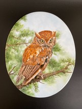 Large 13¾&quot; Hand Painted Great Horned Owl Oval Porcelain Plaque by Jeanette Davis - £156.83 GBP