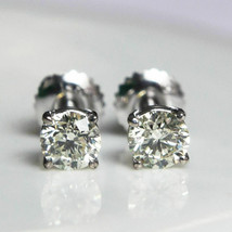 Real Diamond Stud Earrings 0.66 TCW Round Brilliant Cut Treated 14K White Gold - £600.59 GBP