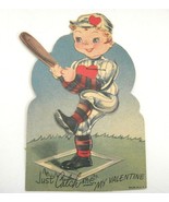 Vintage Valentine w Movement Baseball Player Batting &quot;Just Catch Me&quot; 4.75&quot; - £6.69 GBP