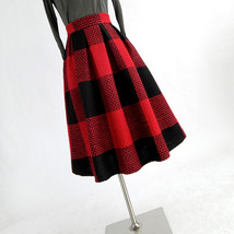 Winter PLAID Midi Pleated Skirt Outfit Women Plus Size Woolen Holiday Skirt image 3