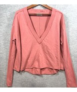 Urban Outfitters Pink V-Neck Long Sleeve Sweatshirt M Distressed - $19.06