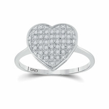 Sterling Silver Womens Round Diamond Heart Ring 1/10 Cttw - £74.56 GBP