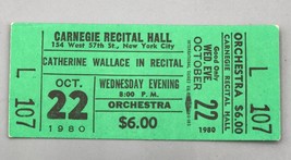 Vintage Carnegie Recital Hall Ticket Green 1980 Catherine Wallace - £29.62 GBP