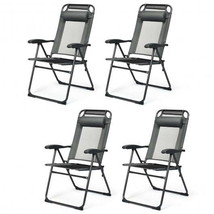 4 Pcs Patio Garden Adjustable Reclining Folding Chairs with Headrest-Gray - £202.97 GBP