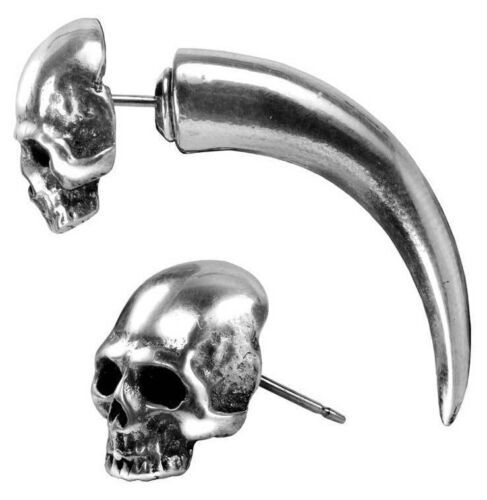 Tomb Skull Horn Faux Ear Gauge Stretcher Single Post Earring E320 Alchemy Gothic - $21.95