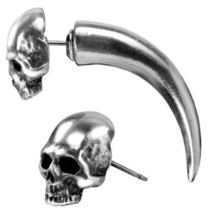 Tomb Skull Horn Faux Ear Gauge Stretcher Single Post Earring E320 Alchemy Gothic - £17.54 GBP