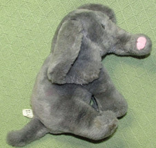 Pier 1 Elephant Plush 10&quot; Stuffed Animal Sitting Grey Pink Tipped Trunk Toy - £11.08 GBP