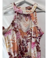 AUW Size Large Tropical Floral Peplum Blouse Top Sleeveless Lace Detail - $25.76 CAD