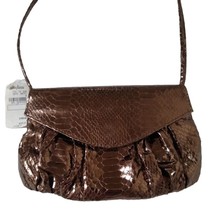 FATTO A MANO by Carlos Falchi Bronze Metallic Snakeskin Leather Shoulder... - $58.75