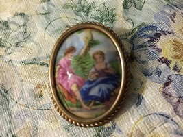 Vintage Marked Limoges France Rare Old Fragonard Pin Brooch Goldtone Cameo Clasp - £26.34 GBP