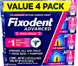 Fixodent Advanced Denture Adhesive Max Hold Value Pack 4 x 2.2 Oz - $24.04