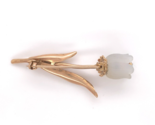 18k Gold Carved Genuine Natural Chalcedony Tulip Flower Pin w/ Diamond (... - $856.35